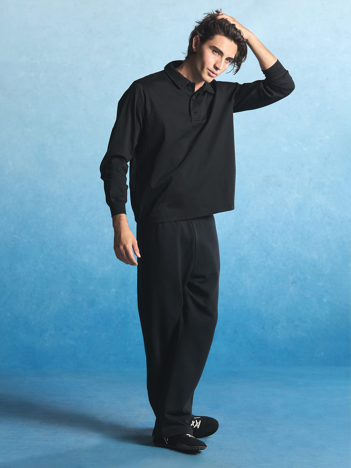 Mens Interlock Polo Sweatshirt—Black